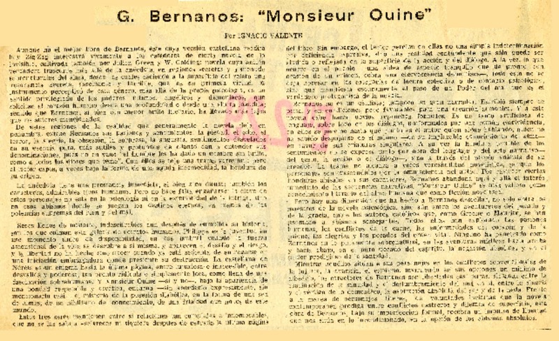 G. Bernanos: "Monsieur Ouine"  [artículo] Ignacio Valente.