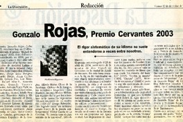 Gonzalo Rojas, Premio Cervantes 2003  [artículo] Ramón Riquelme.