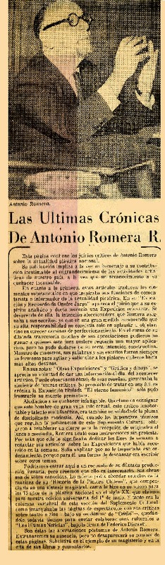 Las Ultimas crónicas de Antonio R. Romera.  [artículo]