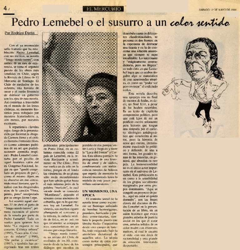Pedro Lemebel o el susurro a un color sentido  [artículo] Rodrigo Durán.
