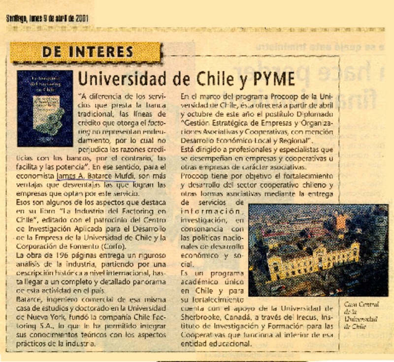 Universidad de Chile y PYME.  [artículo]