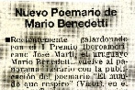 Nuevo poemario de Mario Benedetti.  [artículo]