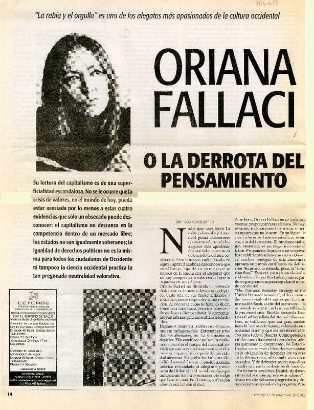 Oriana Fallaci o la derrota delpensamiento  [artículo] Santiago Kovadloff.