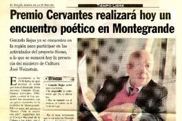 Premio Cervantes realizará hoy un encuentro poético en Montegrande.  [artículo]