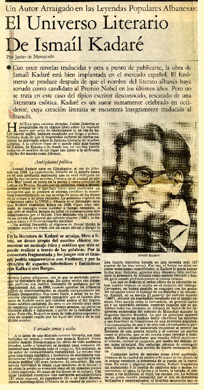 El Universo literario de Ismaíl Kadaré  [artículo] Javier de Navascués.