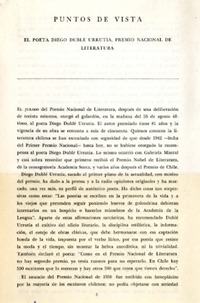 El Poeta Diego Dublé Urrutia, Premio Nacional de Literatura.  [artículo]