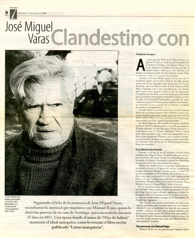José Miguel Varas clandestino con Manuel Rojas  [artículo] Roberto Careaga C.