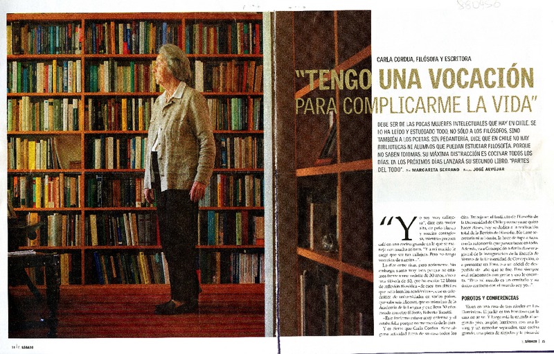 Carla Cordua, filósofa y escritora "Tengo una vocación para complicarme la vida". (entrevistas) [artículo] Margarita Serrano