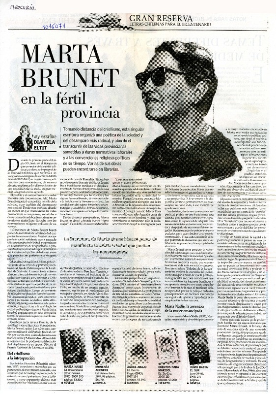 Marta Brunet en la fértil provincia  [artículo] Diamela Eltit.