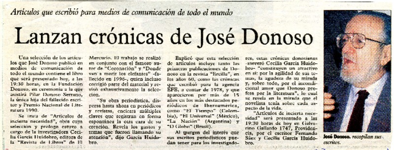 Lanzan crónicas de José Donoso  [artículo].