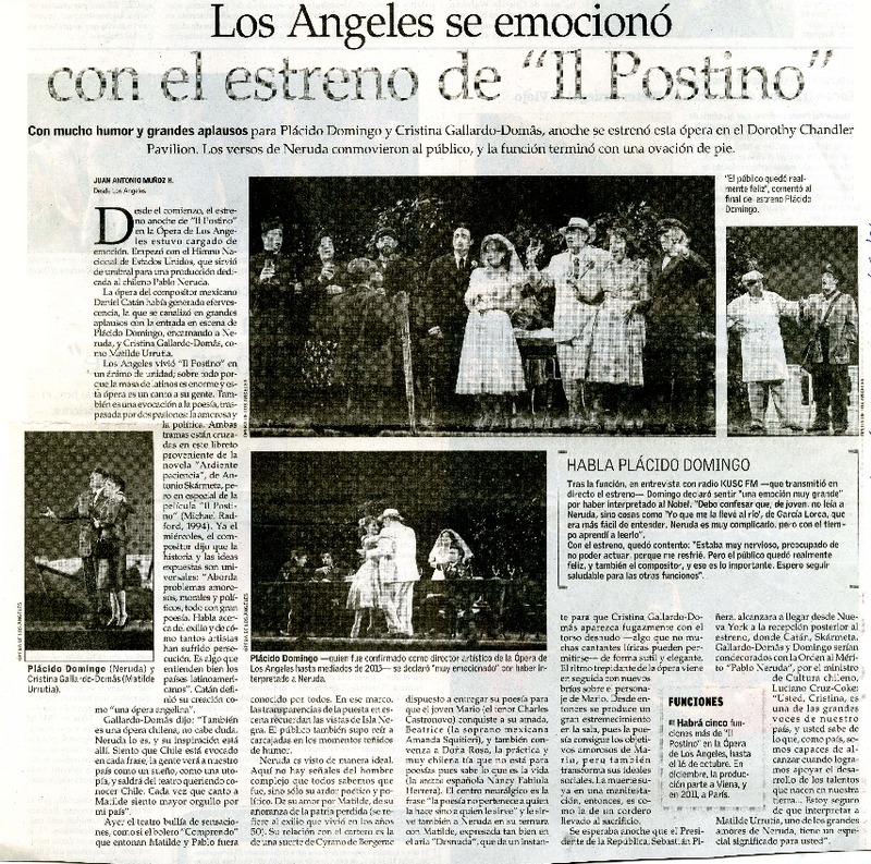 Los Ángeles se emocionó con el estreno de "Il Postino"  [artículo] Juan Antonio Muñoz H.