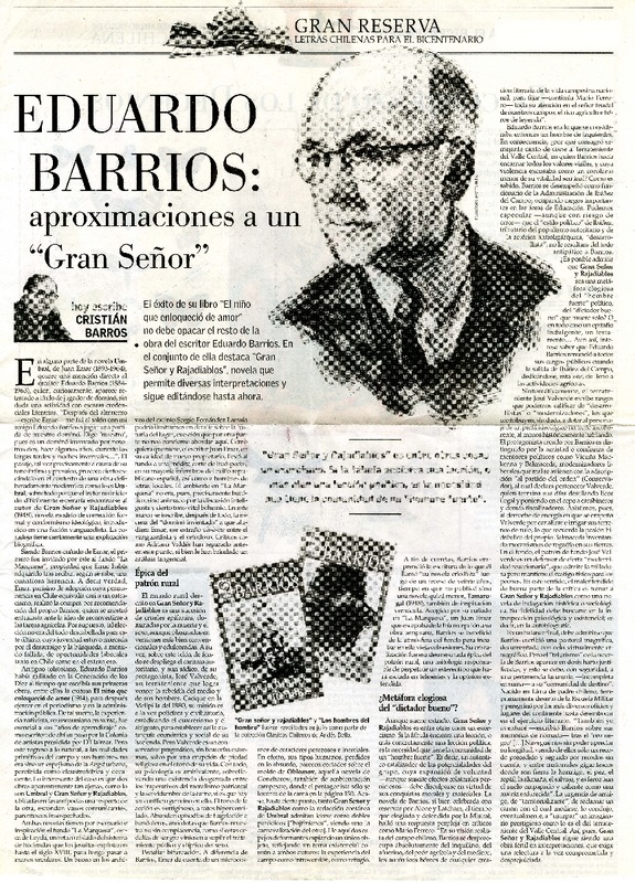 Aproximaciones a un "gran señor"  [artículo] Cristián Barros.