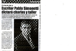 Escritor Pablo Simonetti dictará charlas y taller  [artículo].
