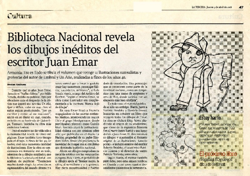 Biblioteca Nacinal revela los dibujos inéditos del escritor Juan Emar  [artículo]Denisse Espinosa.