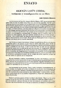 Hernán Lavín Cerda, testimonio y transfiguración en un libro  [artículo] Juan Antonio Massone.