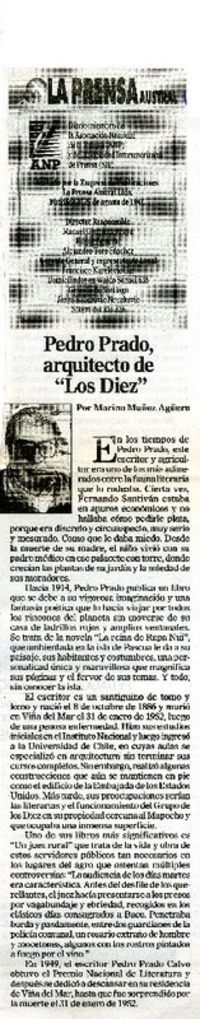 Pedro Prado, arquitecto de "Los Diez"  [artículo]Marino Muñoz Aguero.