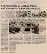 La humilde casa de Gabriela Mistral en La Serena será un epicentro cultural  [artículo] Romina de la Sotta Donoso.