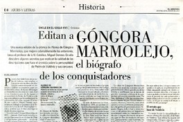 Editan a Góngora Marmolejo, el biógrafo de los conquistadores  [artículo] Daniel Swinburn.
