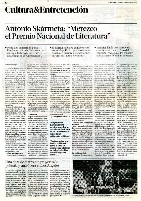 "Merezco el Premio Nacional de Liteatura" (entrevista)  [artículo] Roberto Careaga C