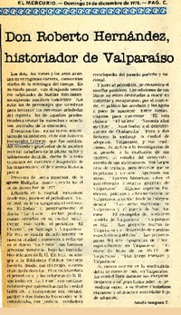Don Roberto Hernández, historiador de Valparaíso  [artículo] Adolfo Simpson T.