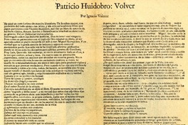 Patricio Huidobro, Volver  [artículo] Ignacio Valente.