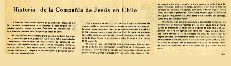Historia de la compañía de Jesús en Chile.  [artículo]