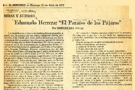 Edmundo Herrera, "El paraíso de los pájaros"  [artículo] Hernán del Solar.