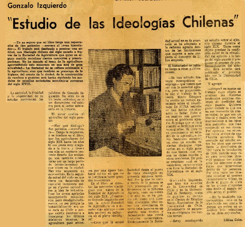 Estudio de las ideologías chilenas": [entrevista] [artículo] Lillian Calm.