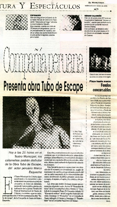 Compañía peruana presenta obra Tubo de Escape  [artículo].