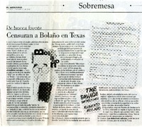 Censuran a Bolaño en Texas  [artículo].