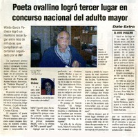 Poeta ovallino logró tercer lugar en concurso nacional del adulto mayor  [artículo].