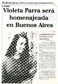 Violeta Parra serà homenajeada en Buenos Aires  [artículo]