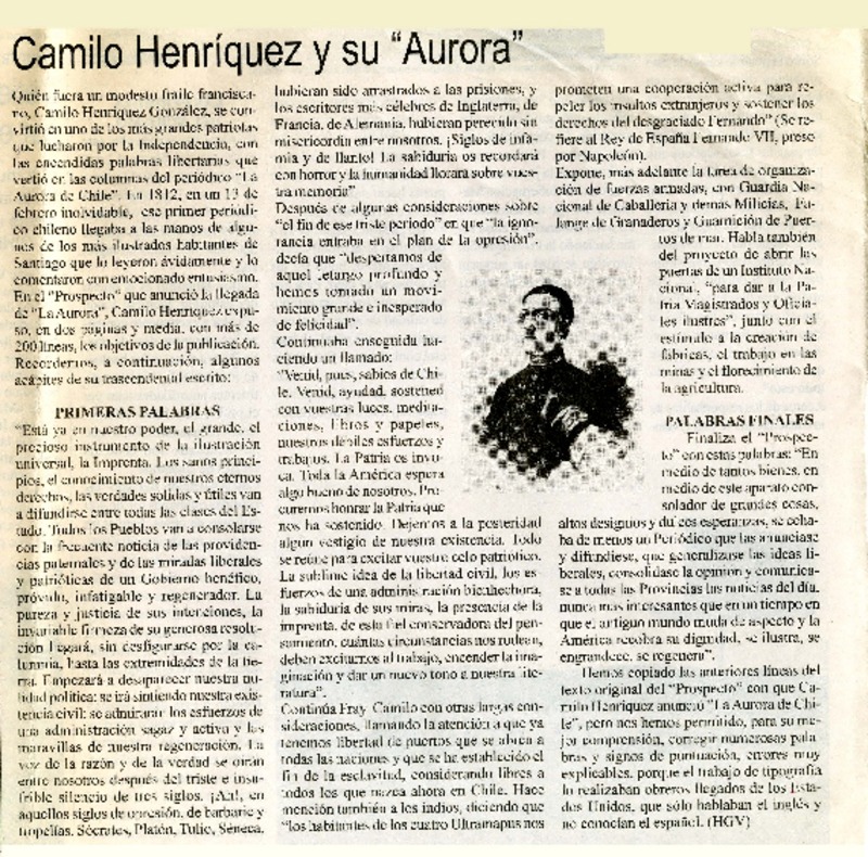 Camilo Henríquez y su "Aurora"  [artículo].