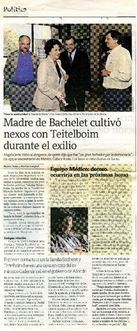 Madre de Bachelet cultivó nexos con Teitelboim durante el exilio  [artículo]Daniela Núñez.