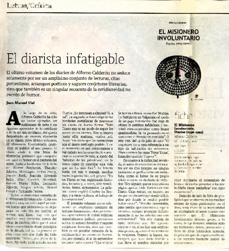 El diarista infatigable  [artículo]Juan Manuel Vial Sanfuentes.