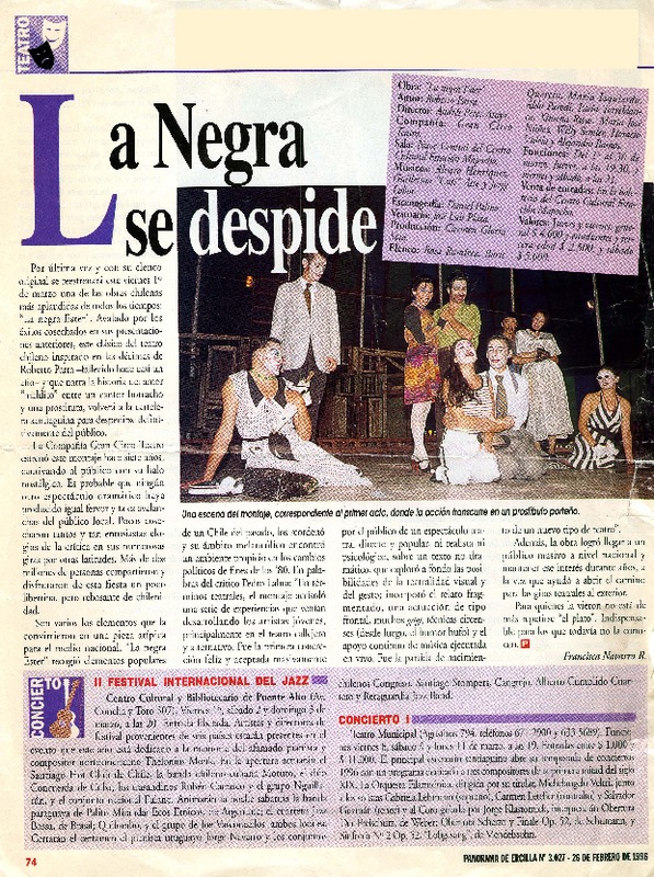 La Negra se despide  [artículo] Francisca Navarro R.
