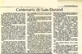 Centenario de Luis Durand  [artículo] Lautaro Robles.