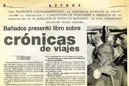 Bañados presentó libro sobre crónicas de viajes  [artículo] Marcelo Cabello.