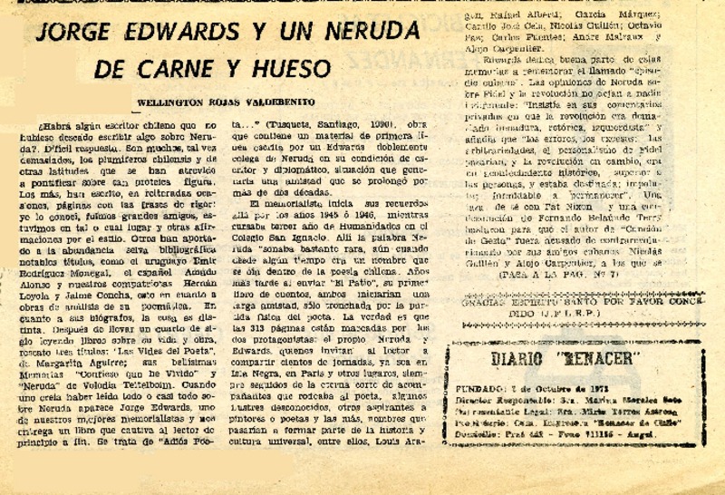 Jorge Edwards y un Neruda de carne y hueso  [artículo] Wellington Rojas Valdebenito.