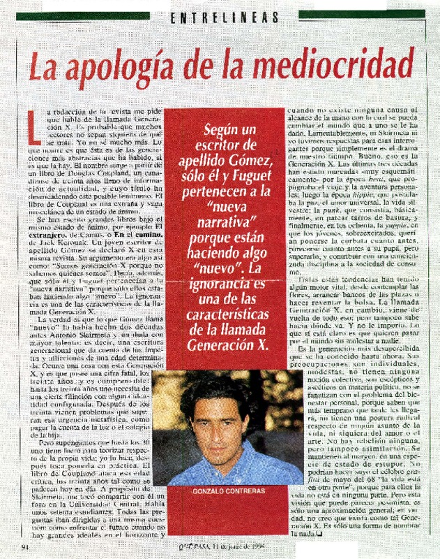 La apología de la mediocridad  [artículo] Gonzalo Contreras.