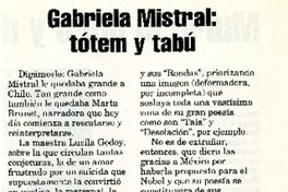 Gabriela Mistral: tótem y tabú  [artículo] Mónica Gómez