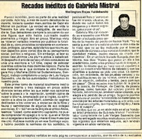Recados inéditos de Gabriela Mistral  [artículo] Wellington Rojas Valdebenito