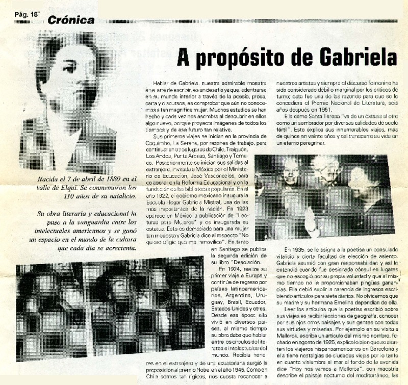 A propósito de Gabriela Mistral, eterna vagabunda  [artículo] Nélida Baro Fritis