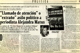 "Llamado de atención" o "extraño" asilo político a periodista Alejandra Matus  [artículo] Marlén Jorquera A.