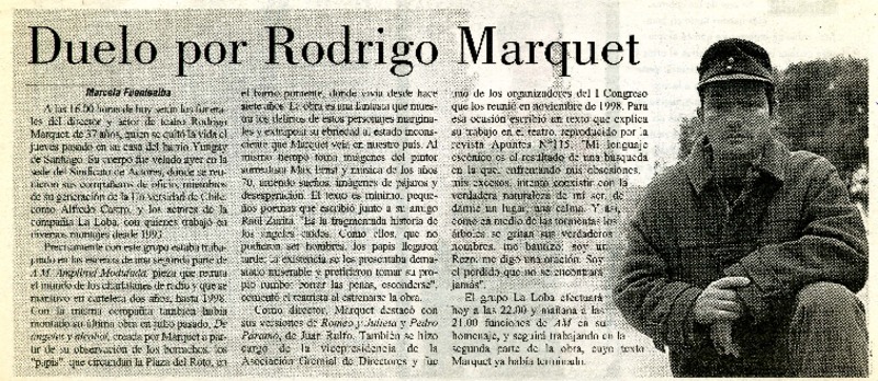 Duelo por Rodrigo Marquet  [artículo] Marcela Fuentealba