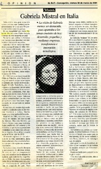 Gabriela Mistral en Italia  [artículo] José Goñi C.