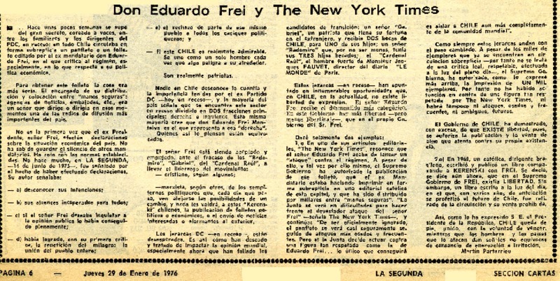 Don Eduardo Frei y The New York Times  [artículo] Martín Partarrieu