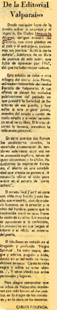 De la editorial Valparaíso  [artículo] Carlos Figueroa.