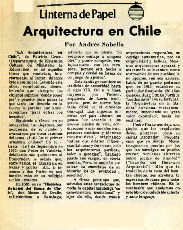 Arquitectura en Chile  [artículo] Andrés Sabella.