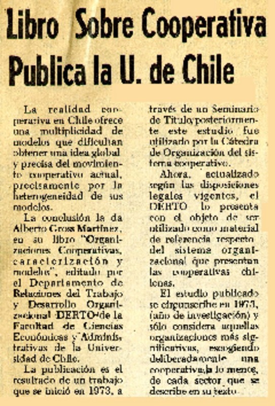 Libro sobre cooperativa publica la U. de Chile.  [artículo]